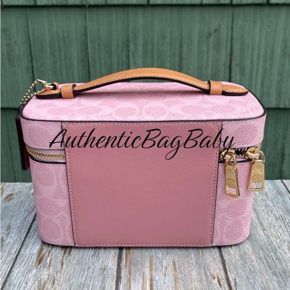 Coach Powder Pink Cosmetic Case In Signature Canvas Powder Pink Bag - Picture 5 of 9